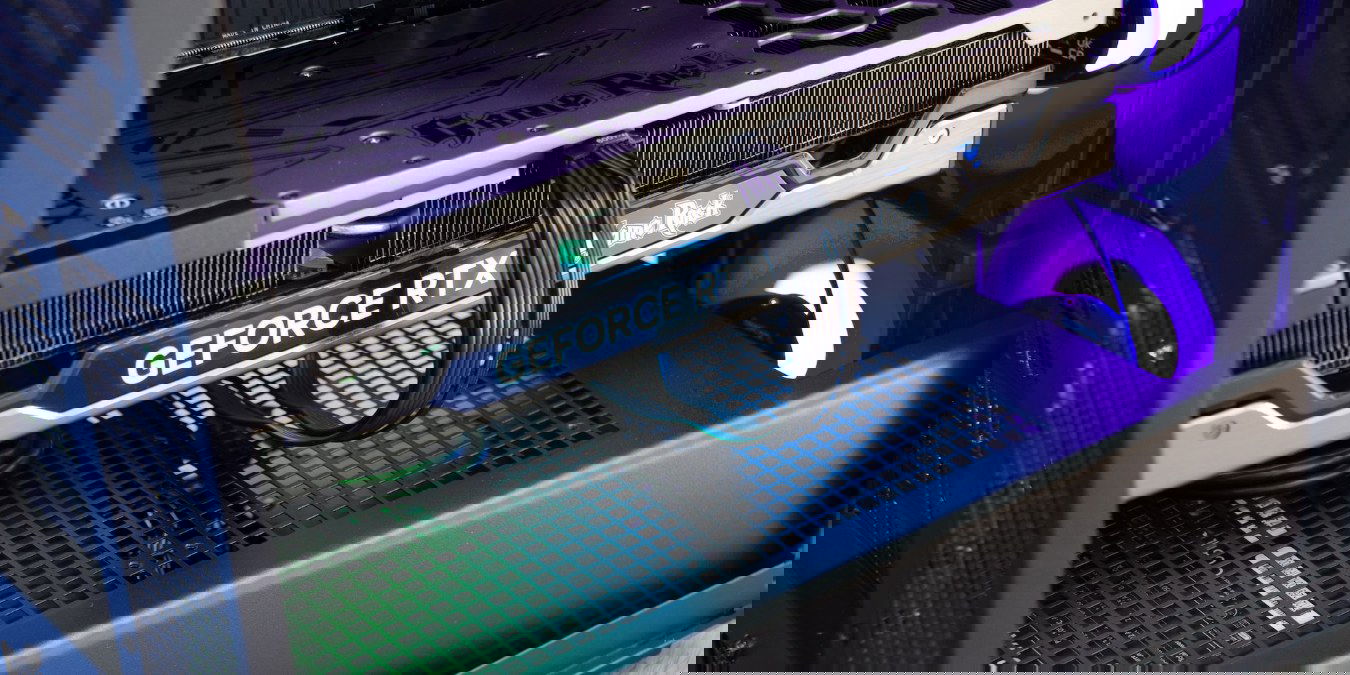 Close up of a graphics card inside a PC case