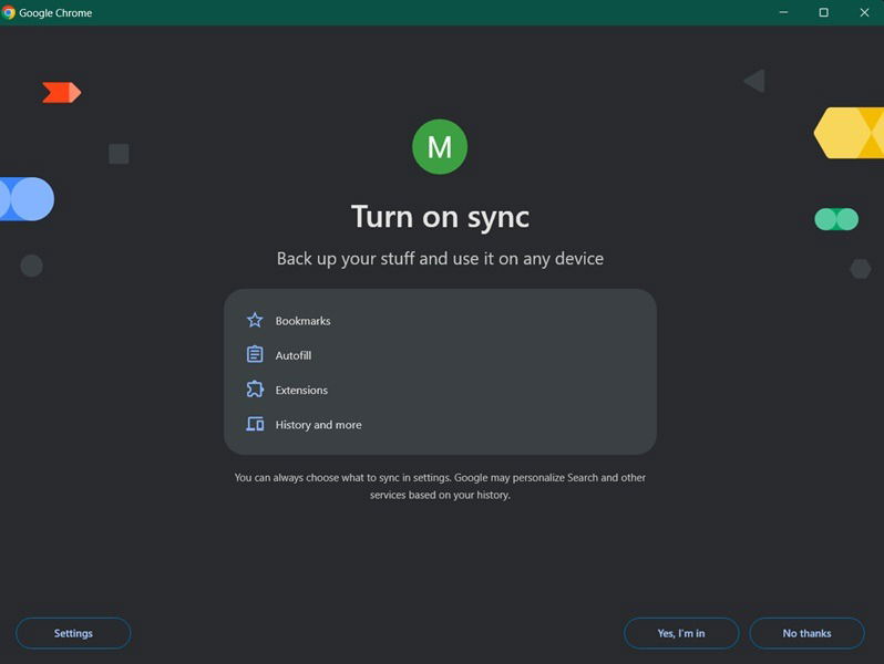 Opting whether you want to sync profile information from another device.